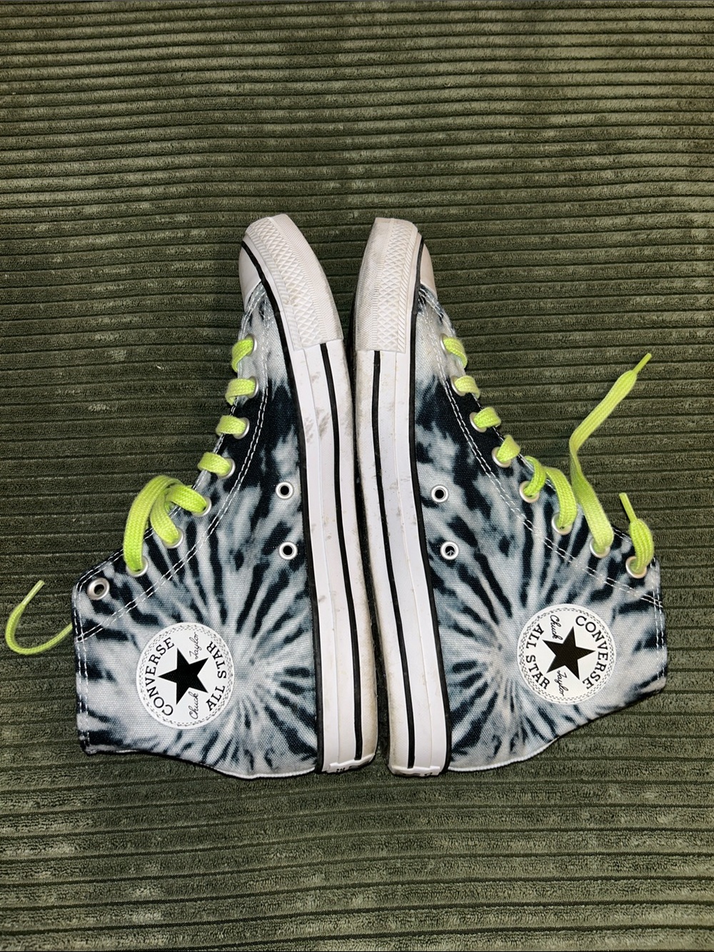 Converse Tie-Dye High Top Sneakers with Neon Yellow Laces